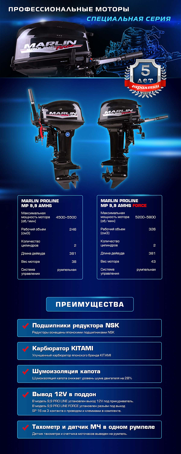 Лодочный мотор MARLIN PROLINE MP 9.9 (20) AMHS FORCE в Арзамасе